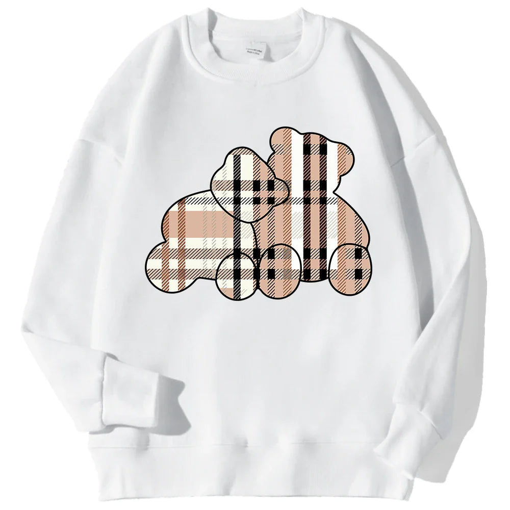 Women Beige Teddy Bear Print Crewneck Pullover Sweatshirt - Image 6