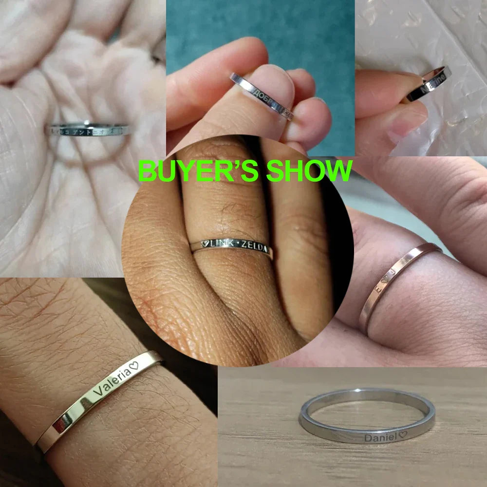 COOLTIME Personalized Custom Ring For Women Men Stainless Steel Gold Color Engrave Name Rings For Lover Jewelry Family Gifts