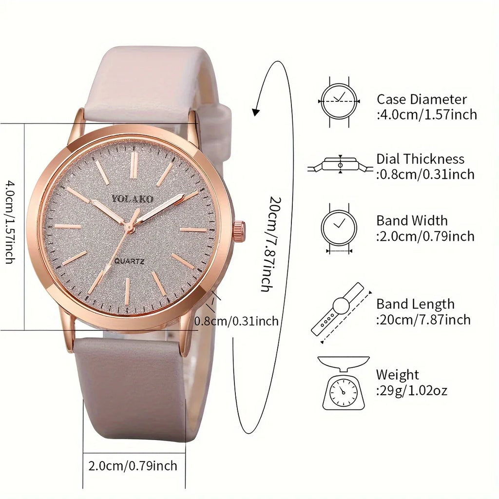 2PCS/Set Women's Watch Shiny Fashion PU Leather Analog Quartz Watches Rose Flower Bracelet