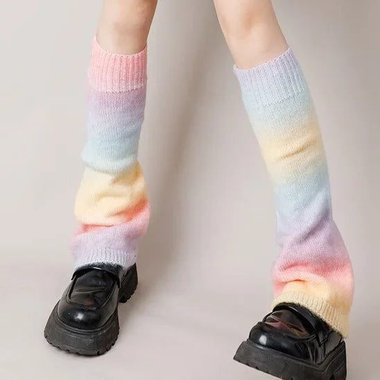 Y2K Punk Knitted Leg Warmers Black White Heart Star Argyle Style - Image 27