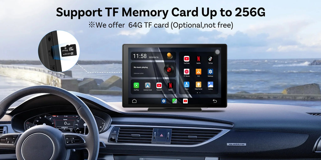 9 Inch Portable Wireless CarPlay Screen, Apple CarPlay and Android Auto Touch Display
