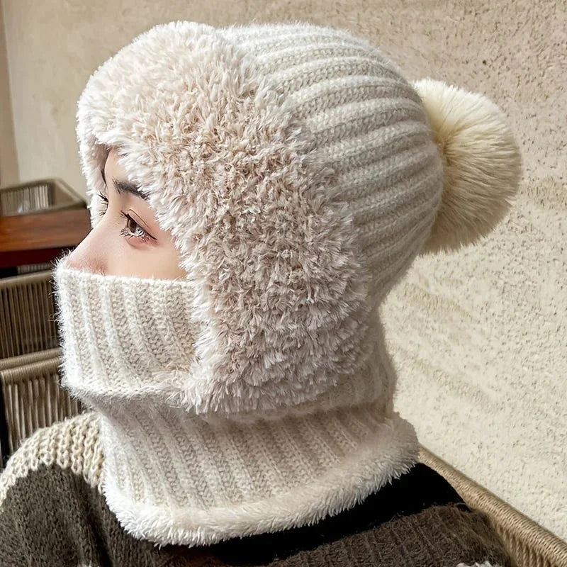 Women's Winter Lined Knit Hat with Detachable Hooded Neck Gaiter - Image 3