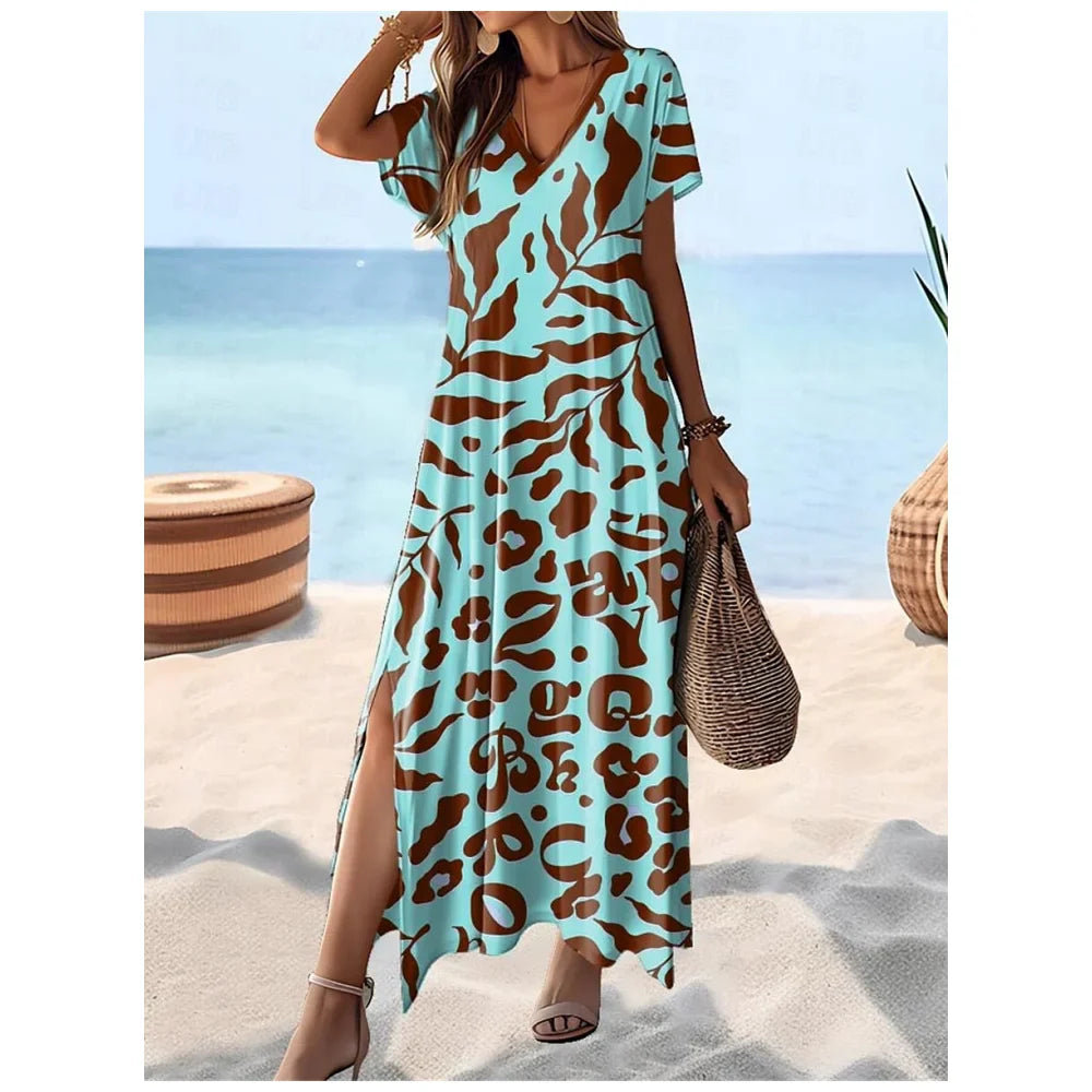 Women's Hawaiian Maxi Dress - Flowy V-Neck Summer