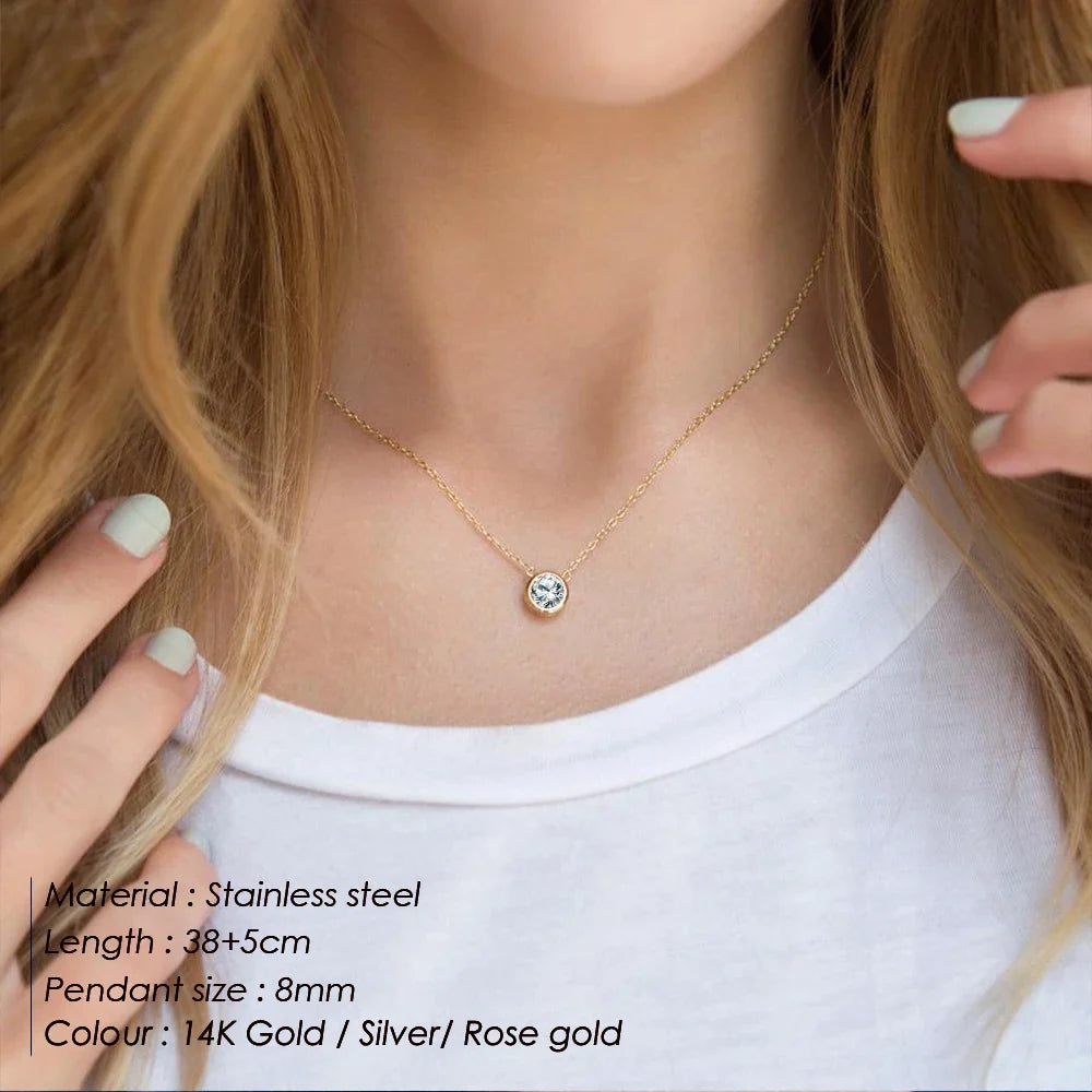SUNIBI Stainless Steel Birthstone Necklace for Woman Gold Color Bride Designer Pendant Necklaces Birthday Gift Jewelry Wholesale