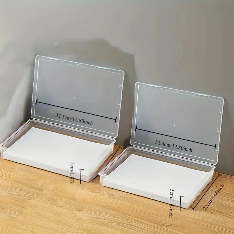 A4 Size Clear Plastic Storage Box with Flip Top Lid - ABS Material, Dustproof Desktop Organizer for Office Supplies