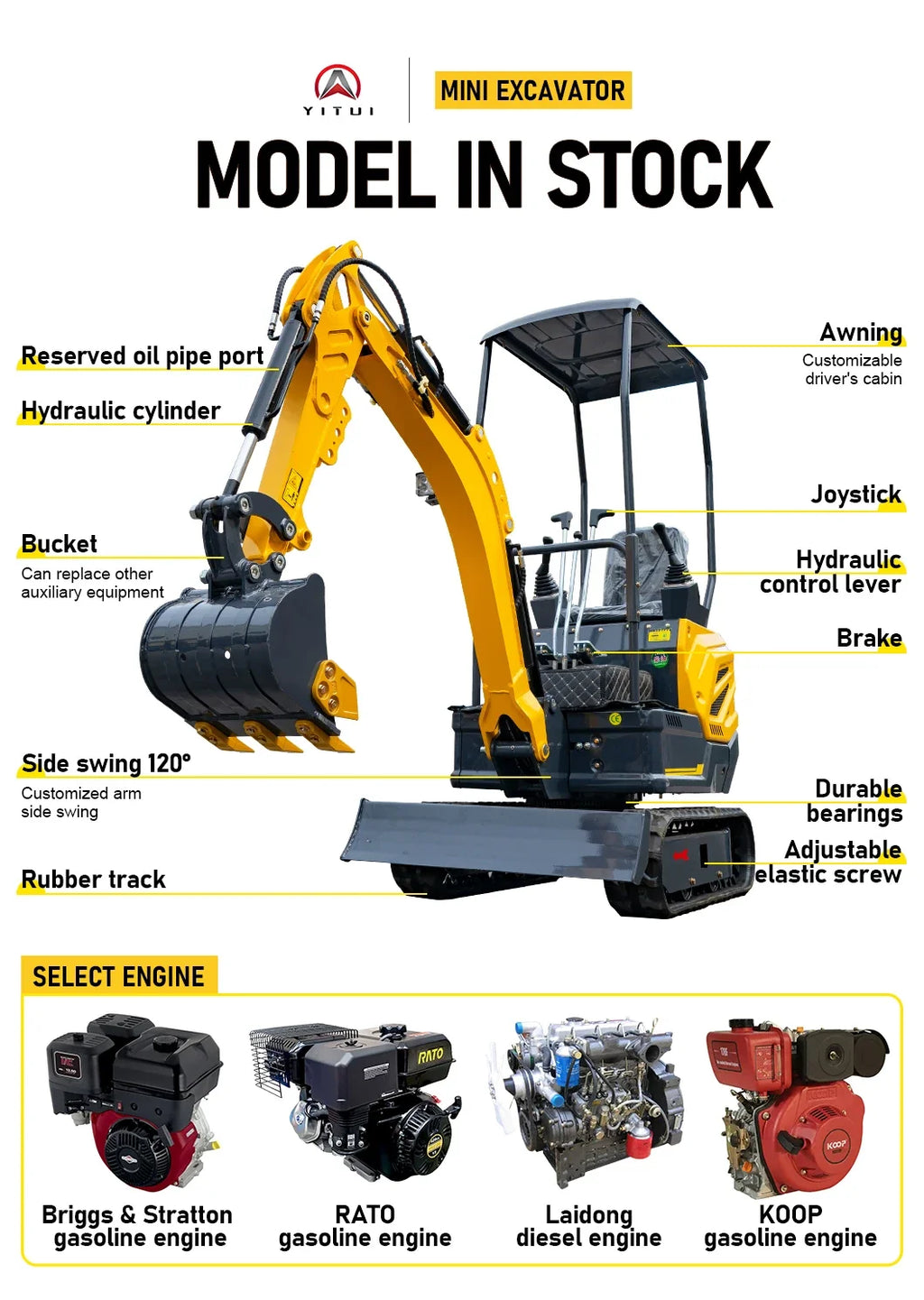 1 Ton Mini Excavator – Compact Micro Digger with Custom Colors for Greenhouse & Farm
