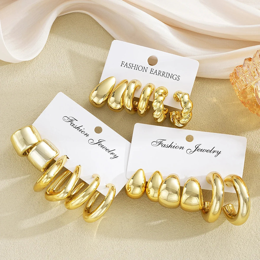 18 Pcs/Set Fashion Water Drop Earring For Women Vintage Exaggerated Geometric Twist Hoop Earrings Personalized Jewelry Gifts New