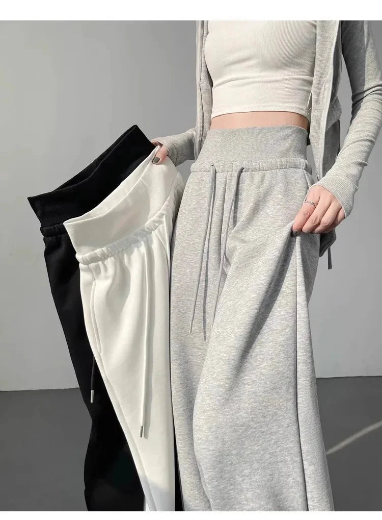 Women's Relaxed Fit Gray High-Waist Wide-Leg Pants