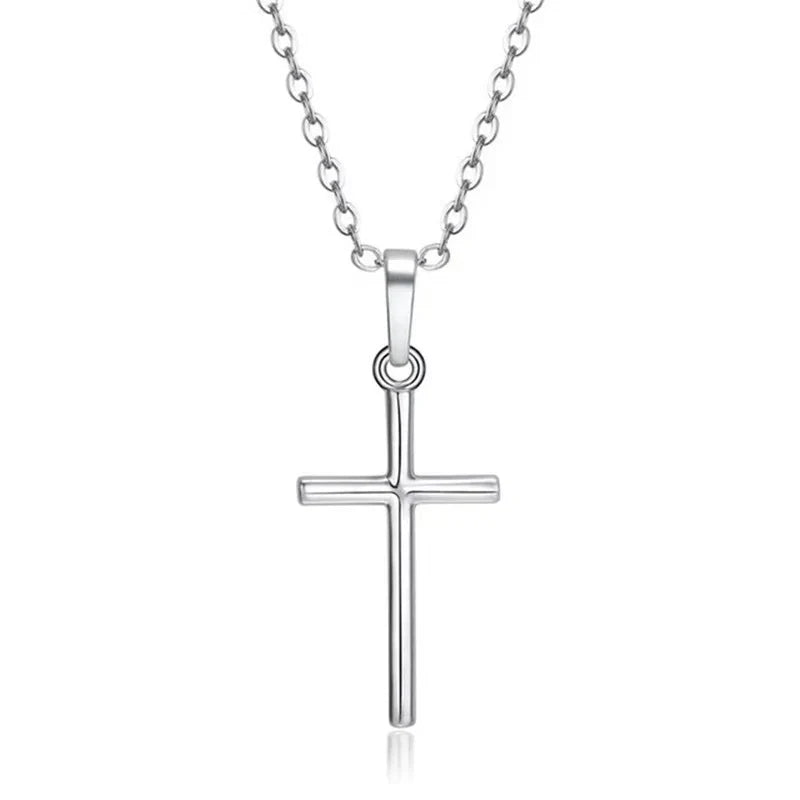 Fashion Christian Jesus Cross Necklaces Silver Color Long Chain Simple Pendants For Women Men Jewelry Gifts Dropshipping