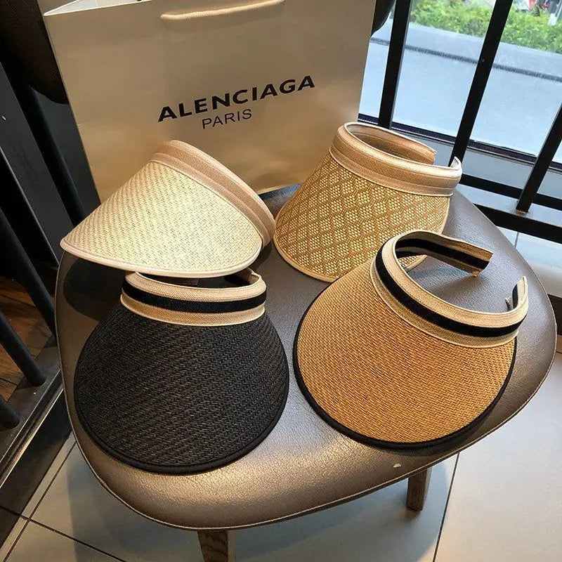 Woven Straw Sun Visor Hat Stylish Beach Accessory for Summer - Image 3