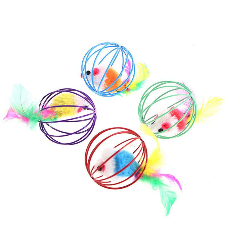 Interactive Cat Feather Wand Toy with Bell and Mouse Teaser