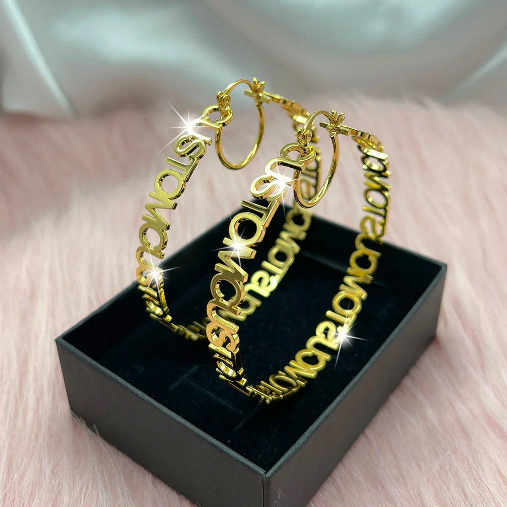 DHQH New Wholesale 40-70mm Customized Name Earrings Stainless Steel Earrings Customized Letter Earrings Women's Bridal Maid Gift