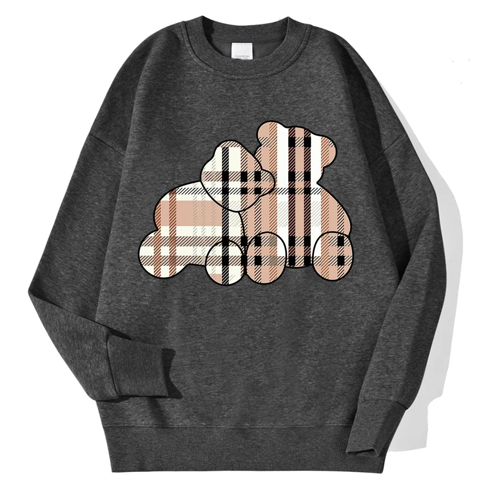 Women Beige Teddy Bear Print Crewneck Pullover Sweatshirt - Image 18