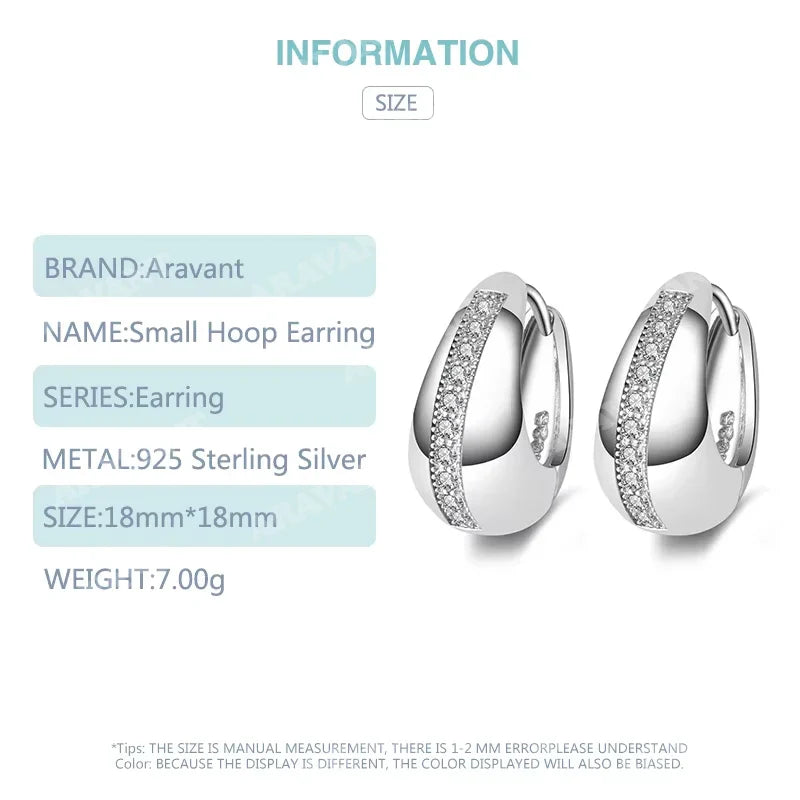 Real 925 Sterling Silver 18mm Small Hoop Earrings For Women Wedding Jewelry Gift