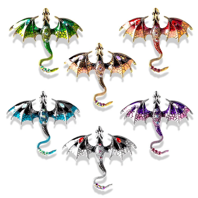 Fashion Enamel Dragon Brooches For Men Women Rhinestone Flying Dragon Clothes Suit Party Office Brooch Pins Jewelry Accessories