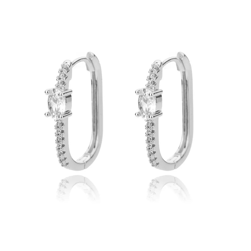 Cubic Zirconia U Shape Stud Earrings For Women Stainless Steel Geometric Earrings Jewelry Wedding Birthday Gift