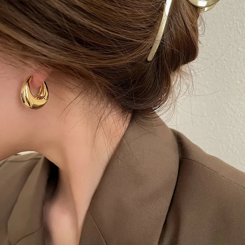 Stainless Steel Smooth Metal Chunky Hoop Earrings For Women Girls Fashion Round Circle Hoops Statement Earrings Punk Jewelry