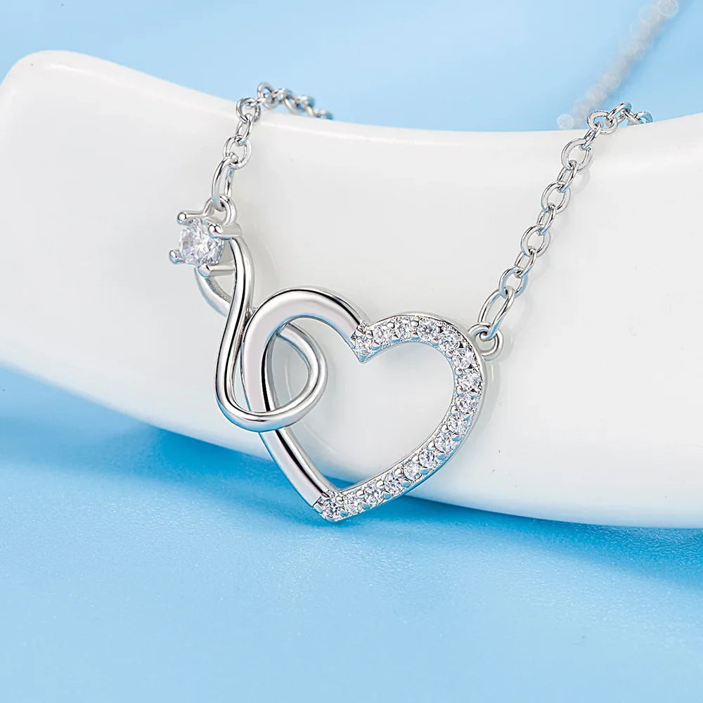 925 Sterling Silver Zircon Heart Interlocking Retro Necklaces For Women Neck Chain Luxury Quality Jewelry Accessories