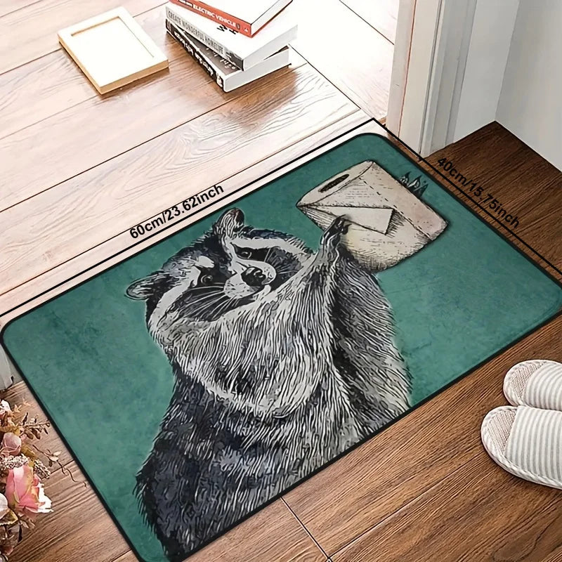 VIKAMA Gray Raccoon Tissue Carpet Cute Doormat Waterproof and Anti-fouling Outdoor Carpet Welcome Mat Rug For Bedroom Home Decor