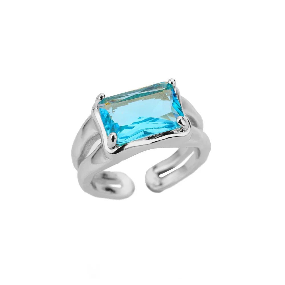Cubic Zircon Blue Square Stone Rings For Women Stainless Steel Square Stone Finger Ring Party Aesthetic Valentine Jewelry Gift