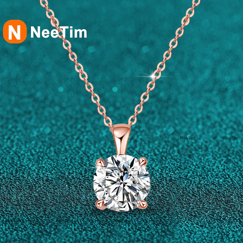 NeeTim 2ct 3ct Moissanite Necklace for Women Sterling Silver 925 with Yellow Rose White Gold Plated Lab Diamond Pendant Necklace