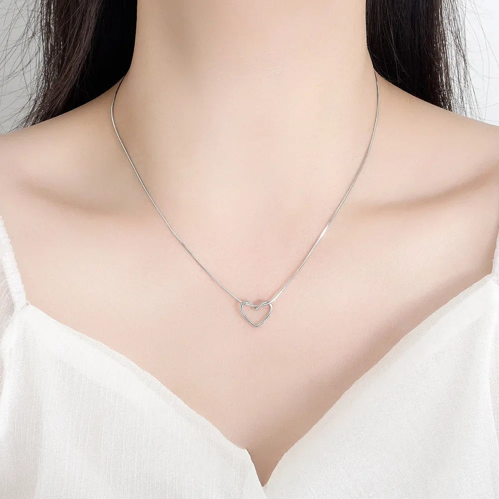 925 Sterling Silver Line Heart Snake Chain Necklaces For Women Ladies Vintage Luxury Jewelry Wholesale Jewellery Argent 925