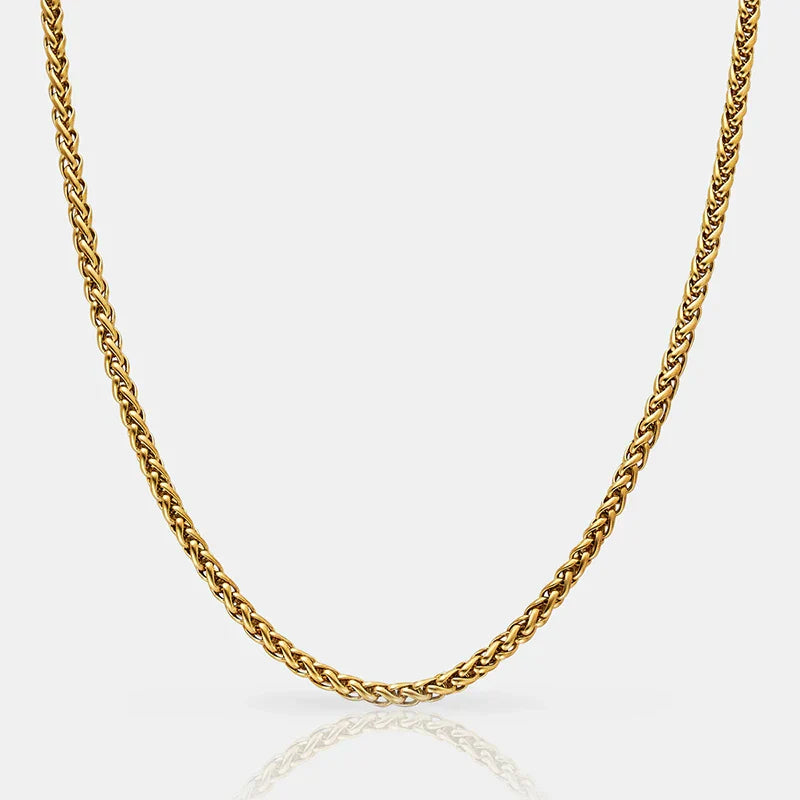 Hot Selling Hypoallergenic Stainless Steel Wheat Chain Men Chain Necklace Design with 18k Gold Plated