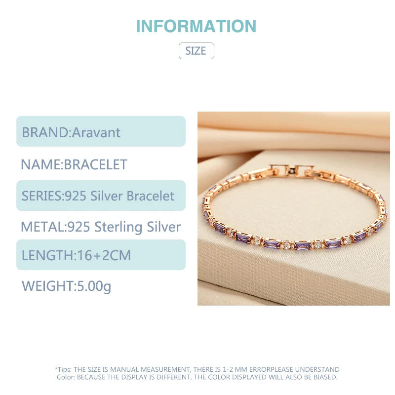 Aravant 925 Silver 18K Gold Amethyst Bracelet Chain For Women Fashion Jewelry