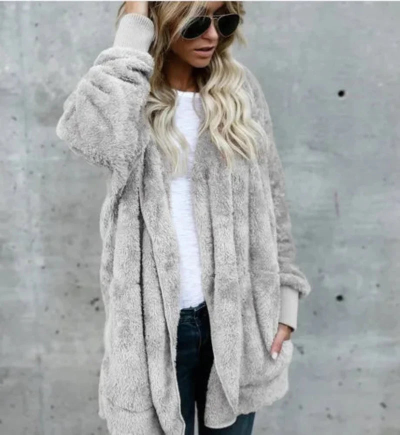 Women's Plush Double Fleece Hooded Cardigan Jacket Oversized