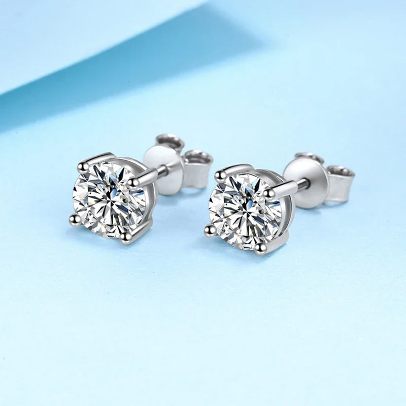 NeeTim 0.1ct-5ct D Moissanite Stud Earrings Lab Diamond 925 Sterling Silver with White Gold Plated Wedding Jewelry for Women Man