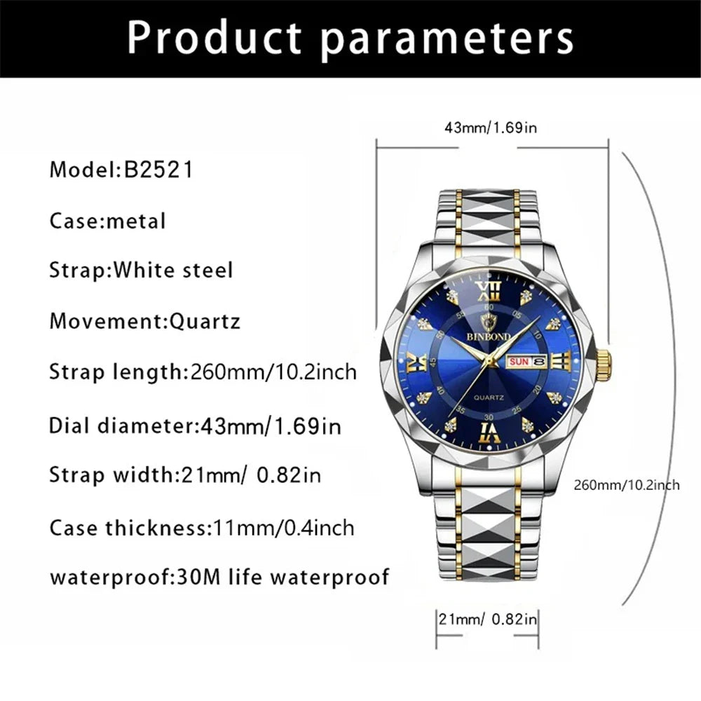 New Gold Business Leather Casual Diamond Clock Men Luxury Watch Automatic Watches Mens Fashion Quartz Wristwatches Orologi Uomo