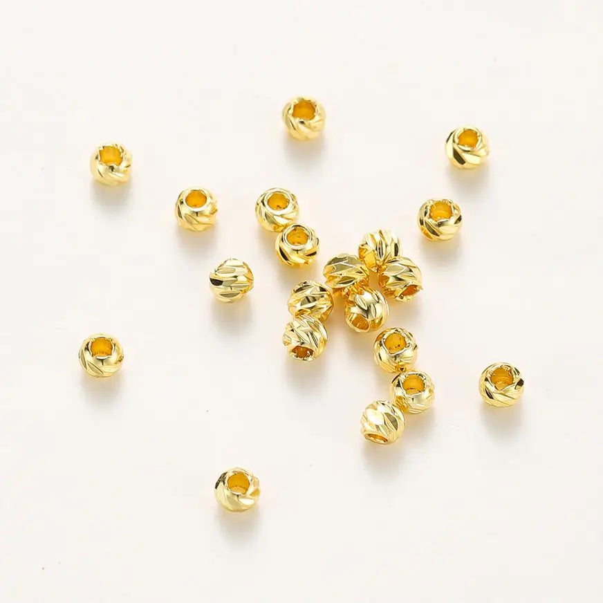 20pcs/lot 14K 18K Gold Round Loose Beads Bracelet Necklace Spacer Brass Beads For DIY Earing Making Accessories Whosale Findings