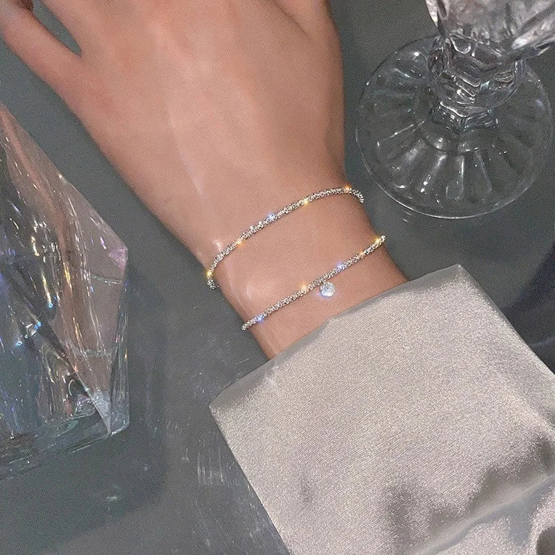 6 Pcs Fashion Gold Color Sparkling Adjustable Bracelets Set for Women Elegant Fine Bracelet New Wedding Party Jewelry Gifts