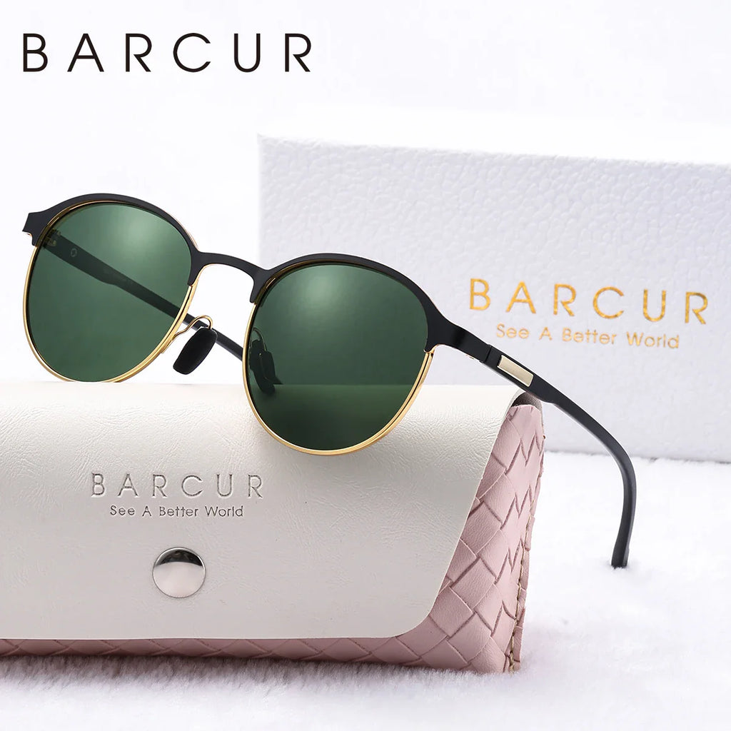 Retro circular black metal frame sunglasses with polarized lenses
