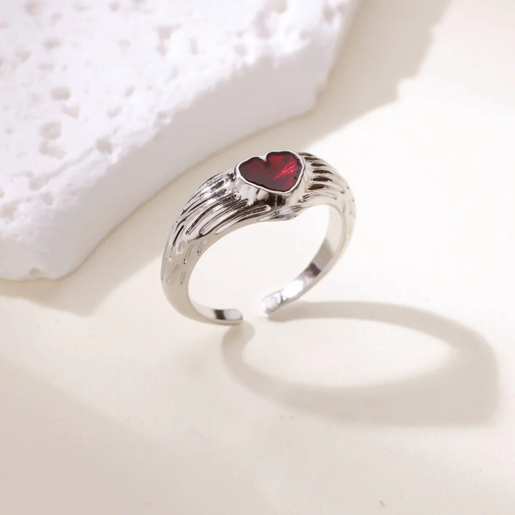 Punk Red Zircon Heart Rings for Women Stainless Steel Gold Color Cheap Open Ring 2025 New Fashion Wedding Couple Jewelry Gift