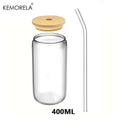 1/4Pcs 400ML Glass Cup With Wooden Lid And Straw Juice Drink Beer Mug Coffee Milk Transparent Water Cup Suitable For Parties