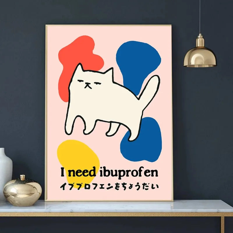 Funny Cat Meme Posters Cartoon Japanese Cat Art Internet Meme Culture Canvas Print Modern Living Room Bedroom Home Decor Gift