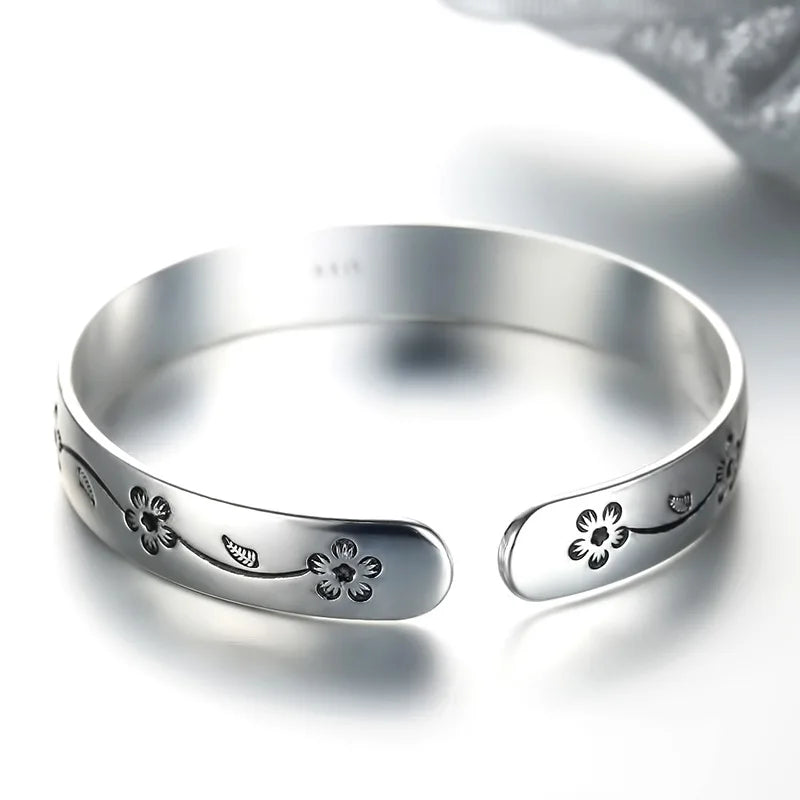 925 Sterling Silver Flower Open Bracelet For Women Luxury Quality Jewelry Wholesale   Jewellery