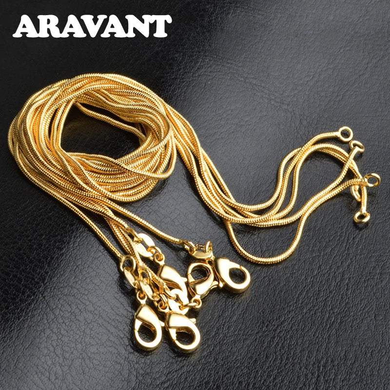 Aravant 925 Sterling Silver 18K Gold 1MM 45-75CM Snake Chain Necklace For Women Fashion Party Wedding Jewelry