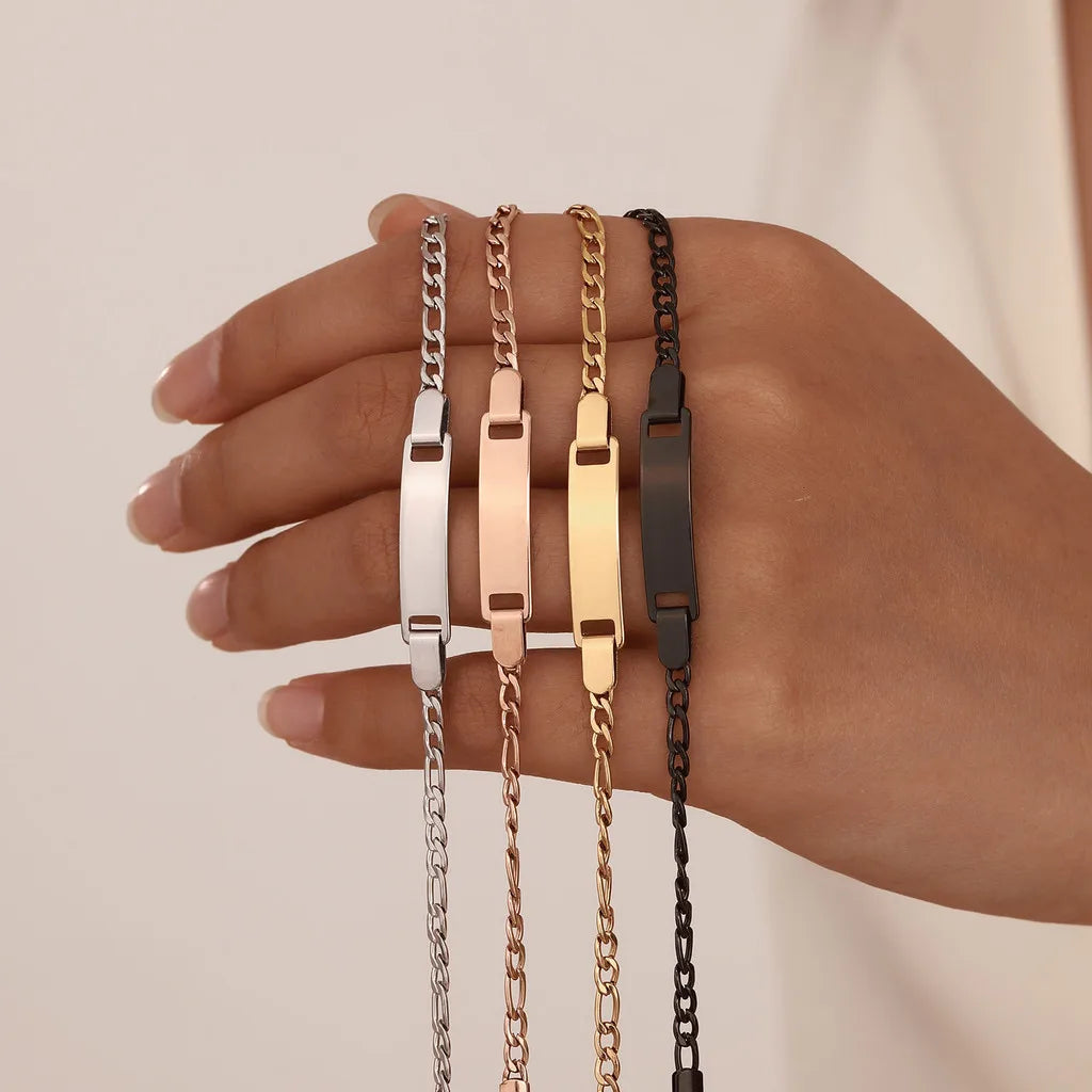 Customized Name & Text Gold Plated Stainless Steel Link Bracelet Fashion Personalized Custom Jewelry Men Women