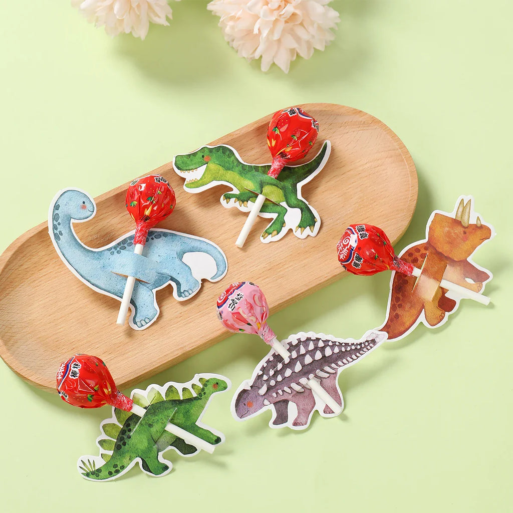 Dinosaur Lollipop Holder Card Dino 1st Birthday Party Decor Kids Boy Jungle Safari Party Favors Roar Candy Card Baby Shower