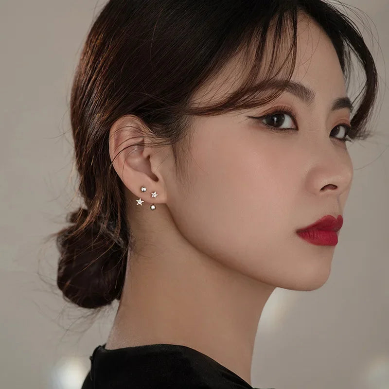 925 Silver Star Flash Crystal Summer Small Fresh Female 2022 New Trendy Personality Earrings