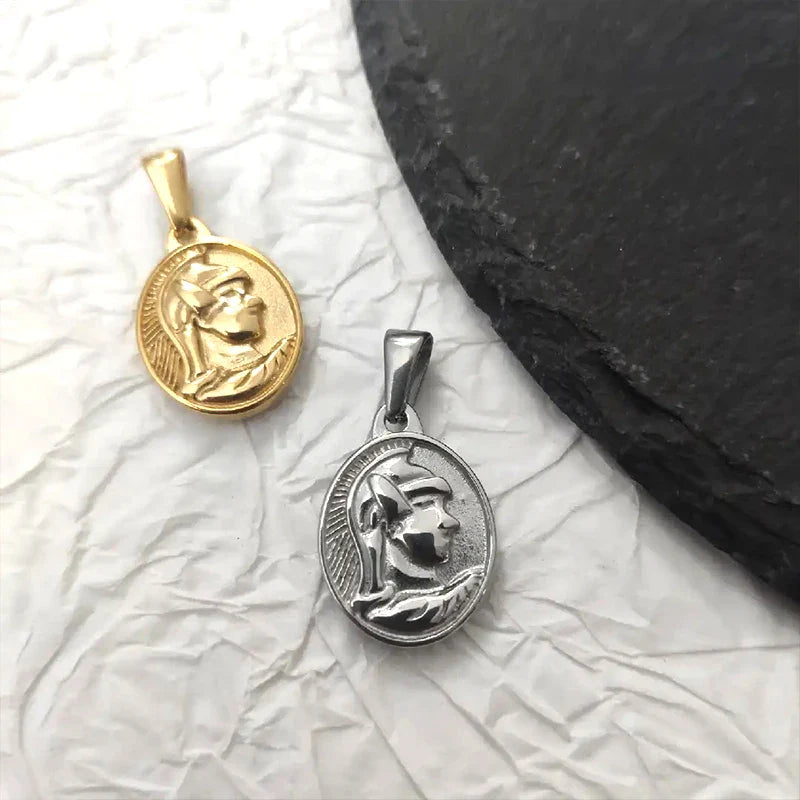 Roman Centurion Pendant 18K Gold Plated 18K Gold Plated Oval Portrait Charm Vintage Military Style Jewelry Necklace for Men