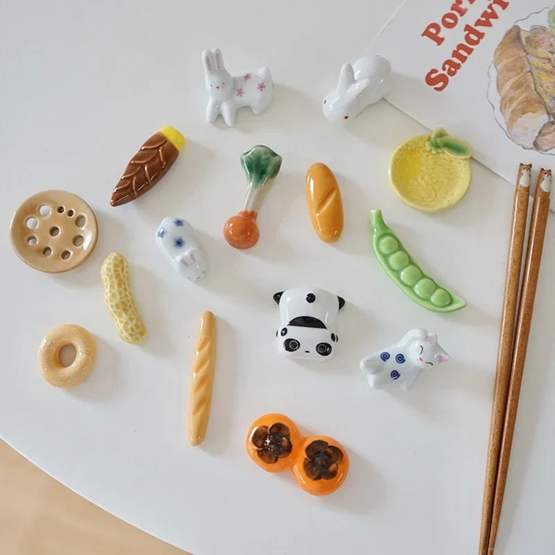 Ceramic Food Shaped Decorative Chopsticks Holder Set