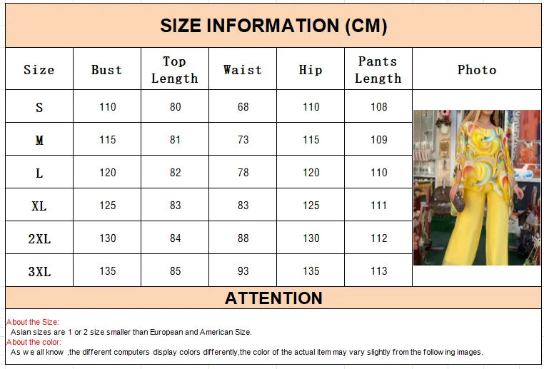 Women Chiffon Two Piece Set Printed Long Sleeve Top Wide Leg Pants - Image 2
