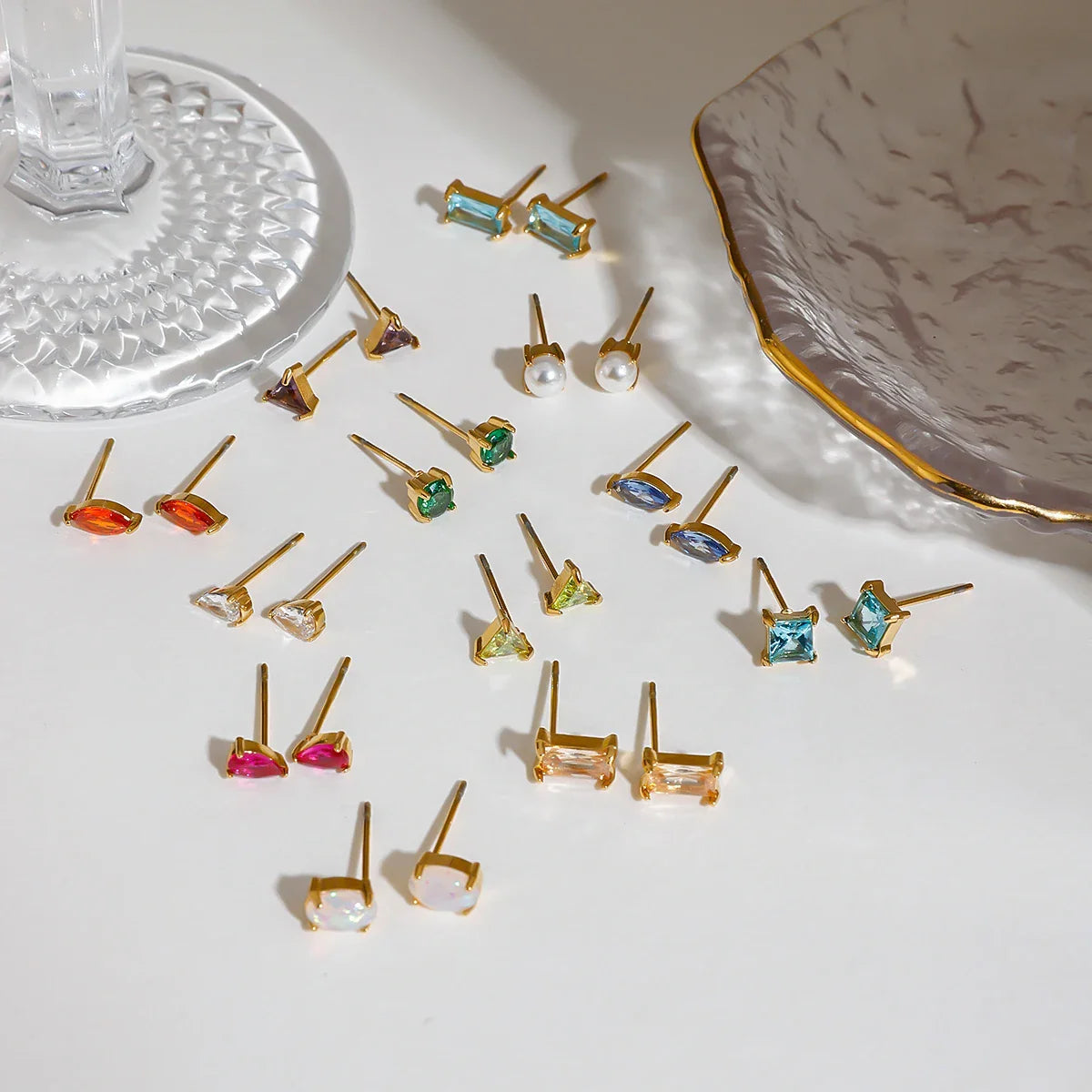 Uworld Minimalism Birthstone Gold Color Ear studs Grace Personalized Delicate Gemstone Earring Dainty Birth Month Stone Charm