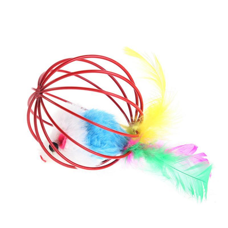 Interactive Cat Feather Wand Toy with Bell and Mouse Teaser