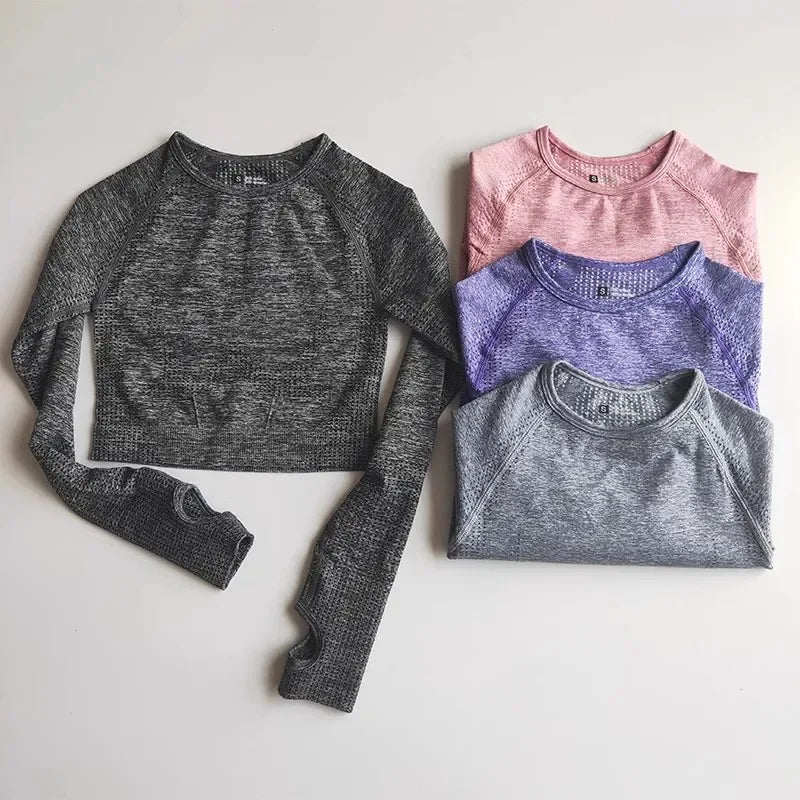 Women's Seamless Long Sleeve Yoga Crop Top Performance Athletic - Image 3