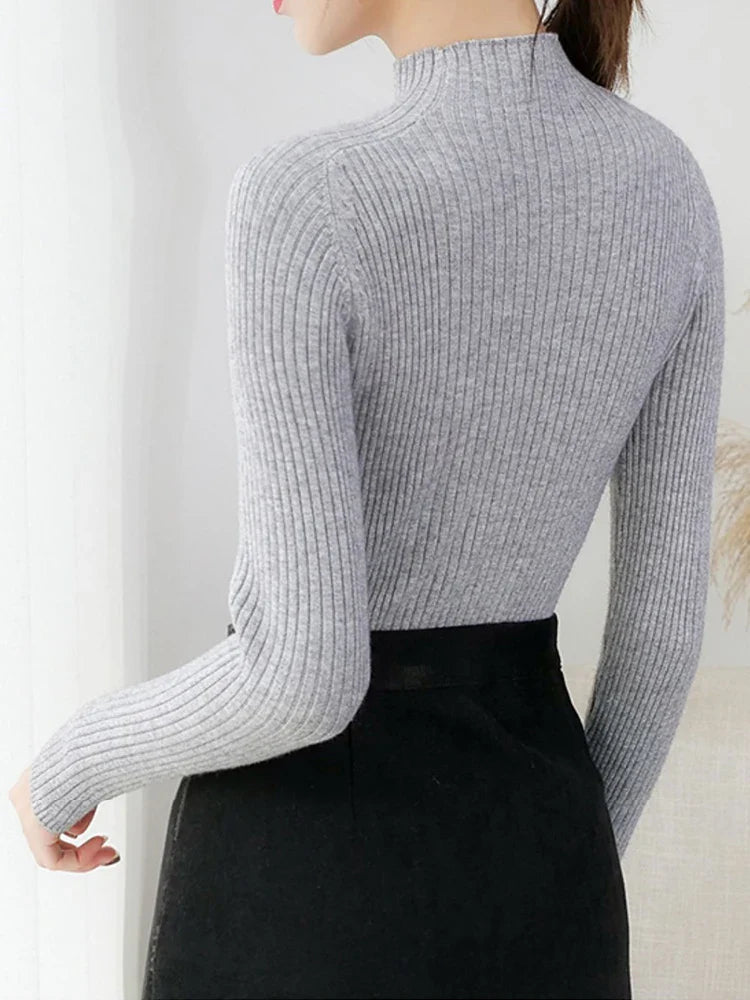 Women's Slim Fit Mock Neck Ribbed Long Sleeve Pullover Sweater - Image 3