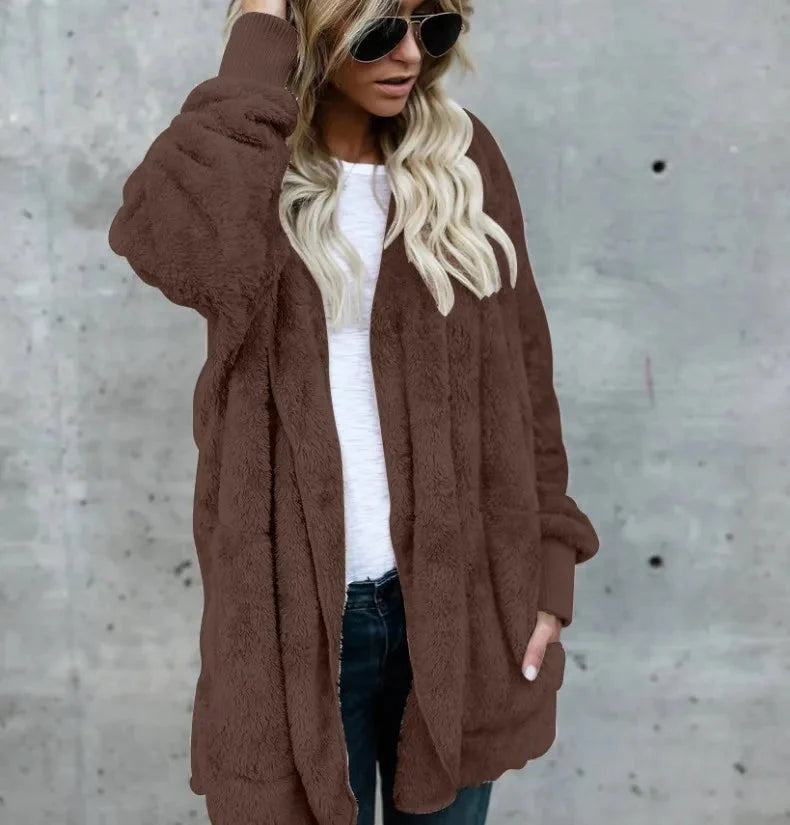 Women's Plush Double Fleece Hooded Cardigan Jacket Oversized